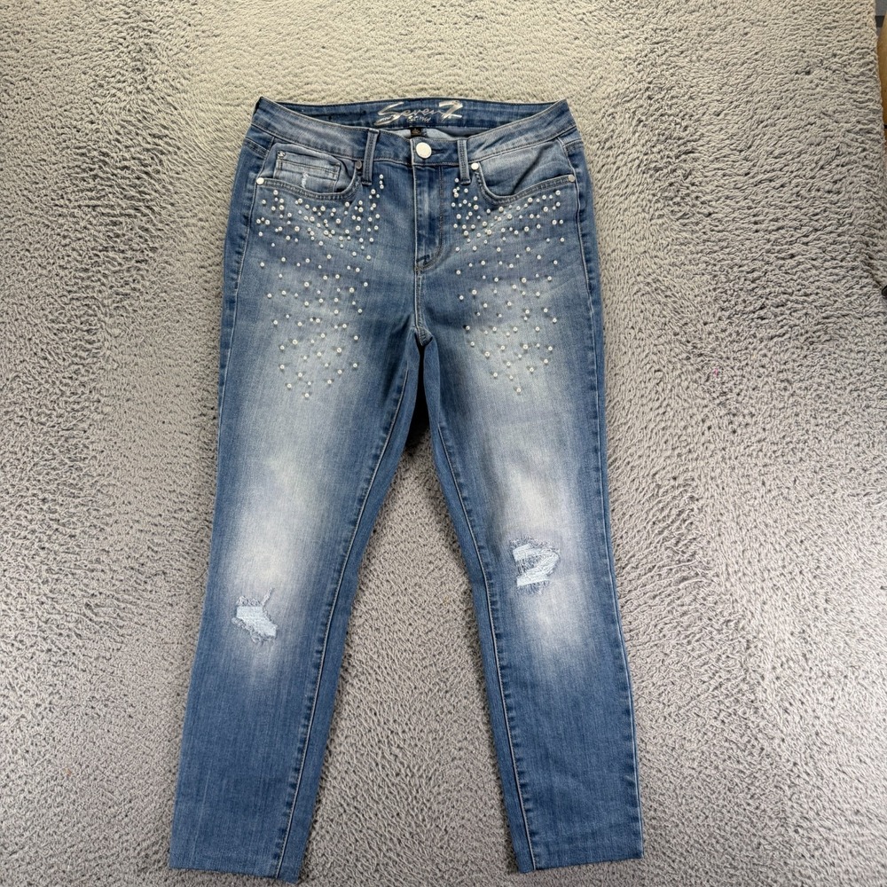 Seven7 Jeans Womens 8 Blue Cotton Denim Skinny Mid Rise Faded Western Stretch